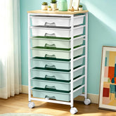 SUNALLY front view of green 8-drawer cart showing compact organized storage and mobility