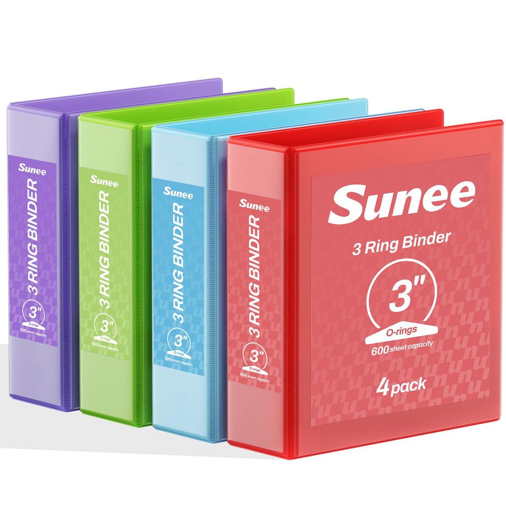 SUNEE front view of four-pack binders showing colors and clean finish for organized storage