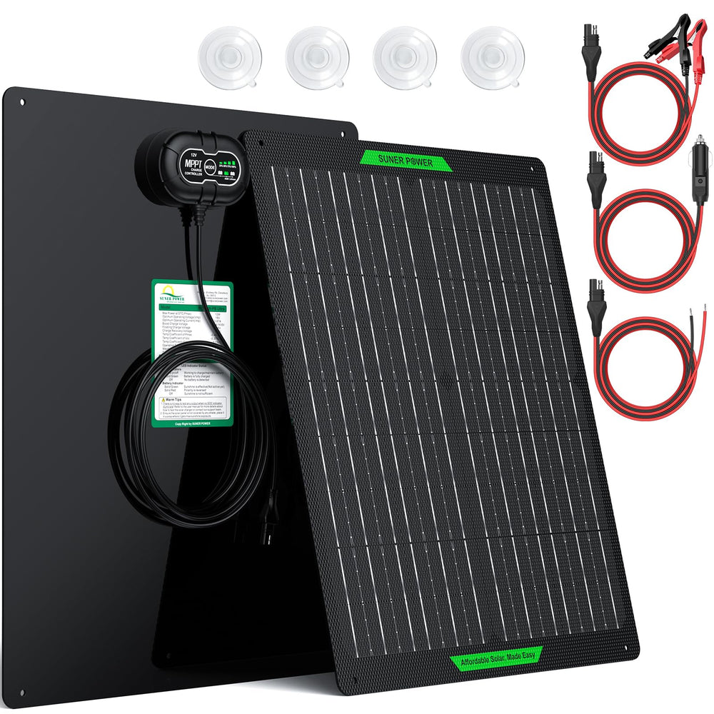 SUNER POWER front panel showing solar surface and frame for all-weather durability