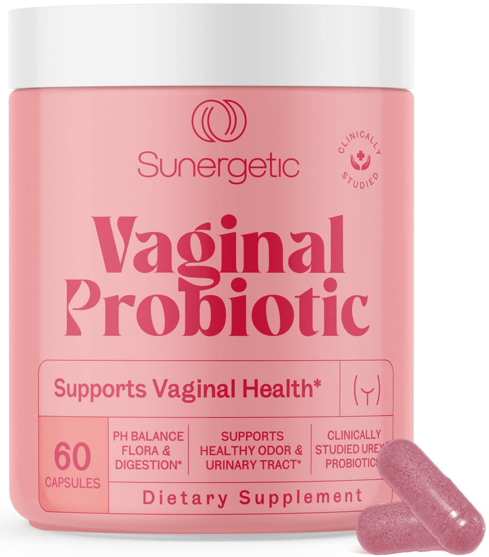 Sunergetic front packaging showing product benefits and capsule count