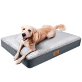 Sunheir front view of large dog bed shows plush Sherpa top and neat seams for cozy comfort