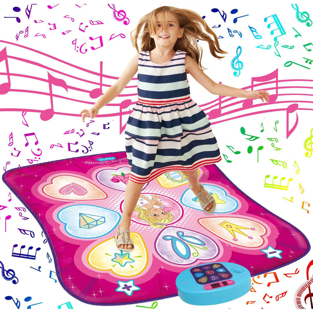 SUNLIN pink dance mat front view showing play buttons and bright LEDs enhancing fun
