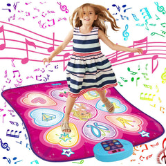SUNLIN pink dance mat front view showing play buttons and bright LEDs enhancing fun