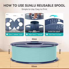 SUNLU spool side with label visible, showing spool dimensions for printer compatibility