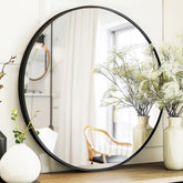 Sunniry black round mirror front view shows clean silhouette and modern appeal