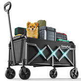 SUNNYFEEL front view of folded wagon showing compact storage benefit