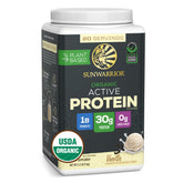Sunwarrior vanilla front packaging showing product and servings benefit