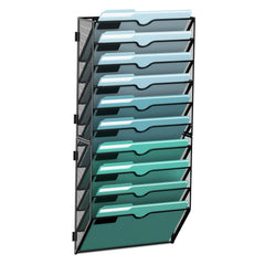 SUPEASY front view mounted on wall showing ten stacked pockets and neat storage benefit