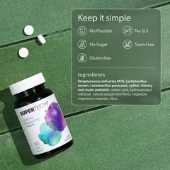 SUPER TEETH close-up of mint tablet highlighting probiotic texture and freshness