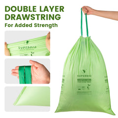 superbio drawstring detail with knot for secure closure and easy carrying benefit