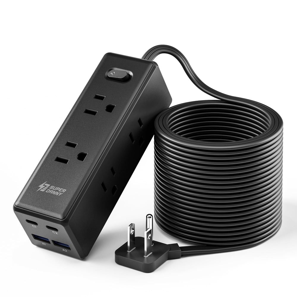 SUPERDANNY front view showing six outlets and four USBs for versatile charging