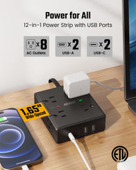 SUPERDANNY four-side outlet layout preventing blockage by large adapters for easier use