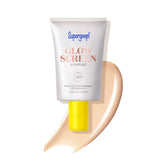 Supergoop! front packaging showing Sunrise glowy tinted sunscreen benefit