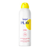 Supergoop! front packaging showing SPF 30 mist and citrus scent for lightweight protection