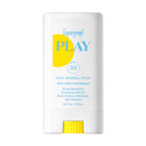 Supergoop! front packaging showing compact SPF 50 stick and travel-ready benefit