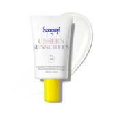 Supergoop! front packaging showing SPF 50 and clear finish benefits