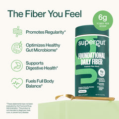 Supergut scoop with powder heaped, clear portioning for easy daily servings