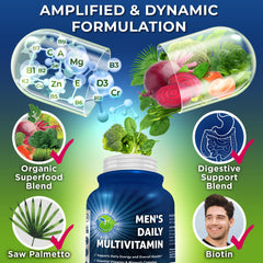 SUPPLEMENTS STUDIO clear label ingredient panel showing methylated B-vitamins, saw palmetto, probiotics benefit