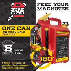 SureCan side label showing 5-gallon capacity and utility information benefit