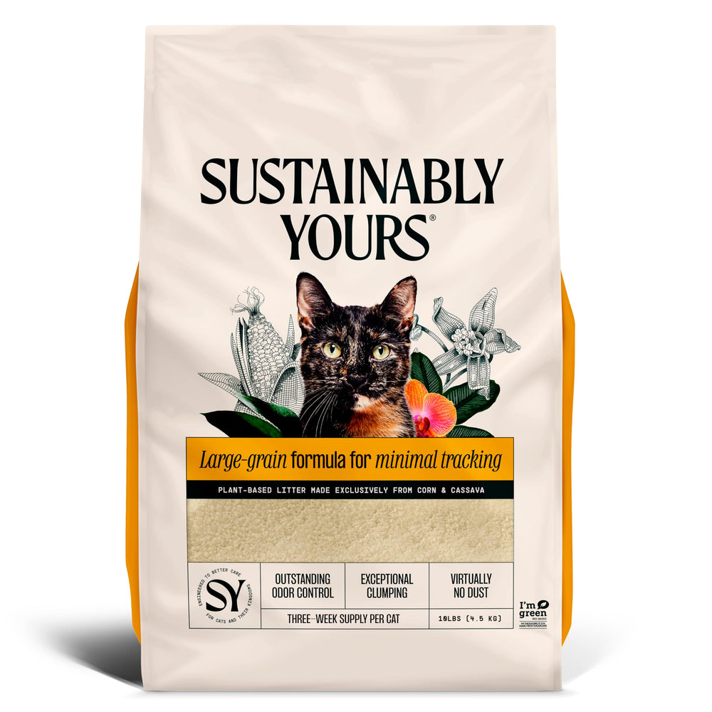 Sustainably Yours front packaging showing 10 lb bag and unscented claim for clarity
