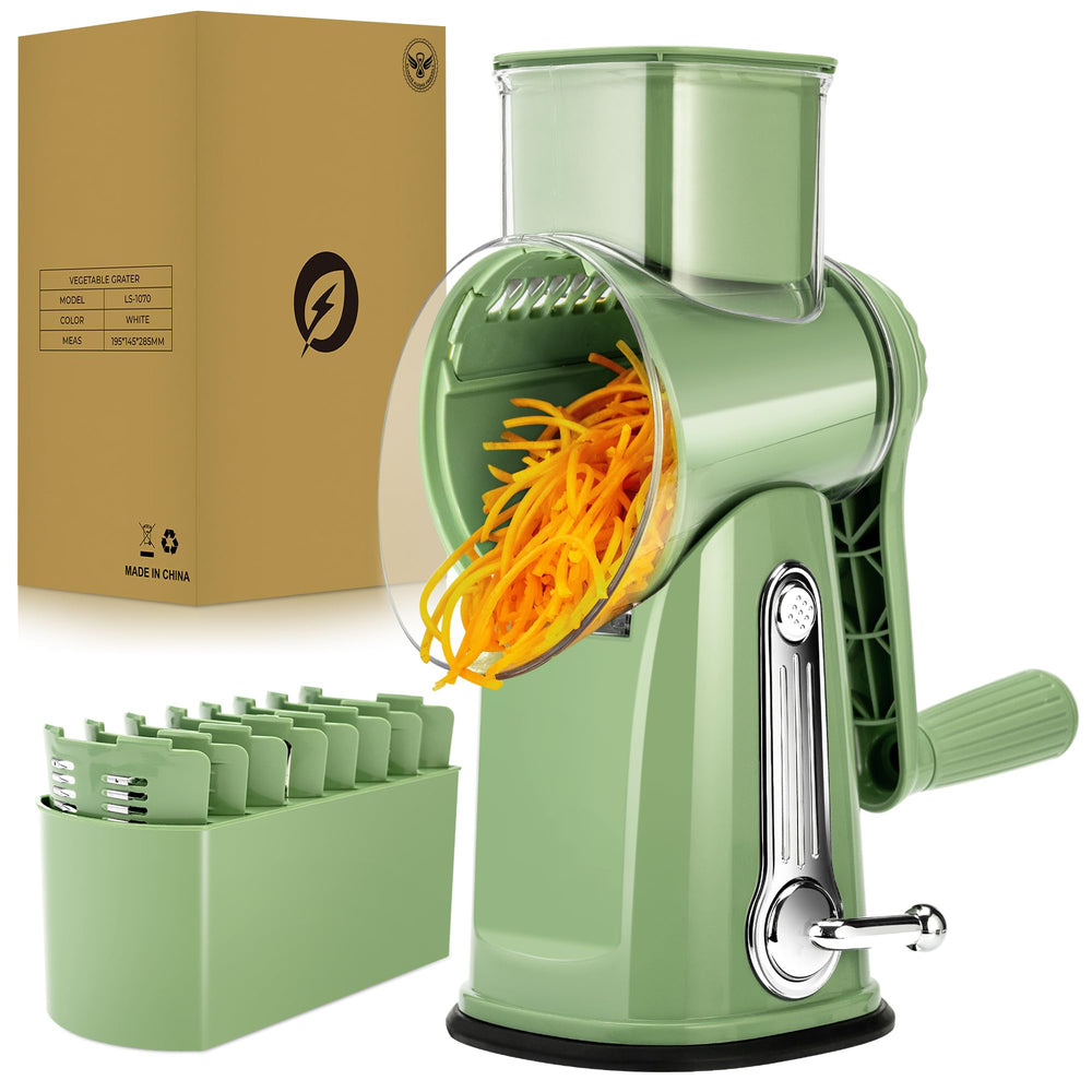 SUSTEAS front view of rotary grater showing full unit and blades for fast prep