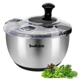 SveBake front view of stainless steel spinner showing polished bowl and lid for elegant serving