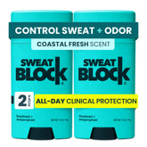 SweatBlock coastal fresh front packaging showing two sticks and brand clarity