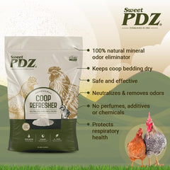 Bedding before and after Sweet PDZ application showing drier, cleaner bedding