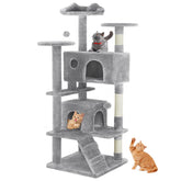 Sweetcrispy front view of full 54-inch cat tree showing multiple levels and condos, appealing vertical play space