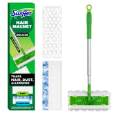 Swiffer front view showing Hair Magnet device and ready-to-use benefit