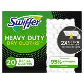 Swiffer heavy duty dry front packaging showing product count and branding benefits