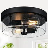 szzgco front view of black flush mount showing farmhouse look and broad illumination