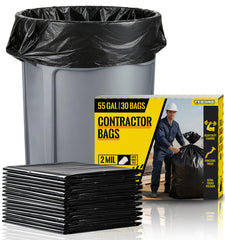 T.FORING front box display showing 30-count heavy-duty contractor bags for easy grab-and-go