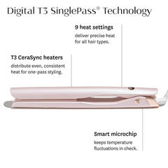 T3 flat iron digital control display showing nine heat settings for precise temperature