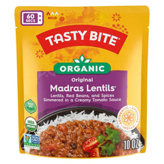 TASTY BITE served over basmati rice showing hearty serving suggestion and convenience