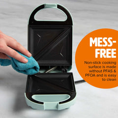 Tasty sealing a filled sandwich demonstrating crisp seal for mess-free eating benefit