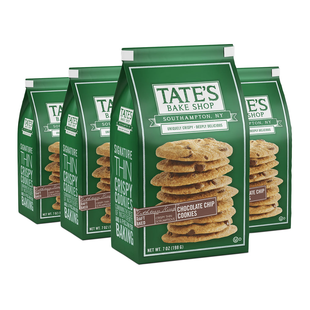 Tate's Bake Shop front packaging showing four 7 oz bags for easy storage and gifting