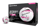TaylorMade SPEEDSOFT Ink Pink front packaging showing bright paint-splatter and brand