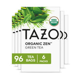 TAZO Zen front packaging showing six 16-count boxes and bold branding for convenience