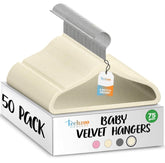 TechZoo front pack of 50 ivory baby velvet hangers, tidy storage benefit