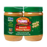 Teddie front packaging two 26 oz jars showing label and clean ingredient profile benefit: pantry staple