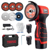 TEENO angle grinder front view showing compact profile and portability benefit