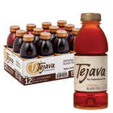 Tejava front bottle showing unsweetened black iced tea and clear branding benefit thirst-quenching refreshment