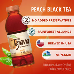 Tejava peach tea poured over ice showcasing refreshing unsweetened taste