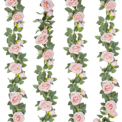 TELDRASSIL front view of 4-pack pink rose garlands showing full set and benefit of ready-to-use décor