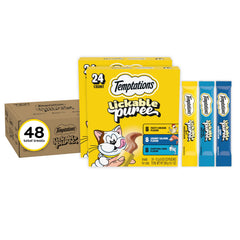 Temptations front packaging variety pack showing tubes and flavors, convenient supply