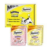 Temptations front packaging showing kitten treats and benefits