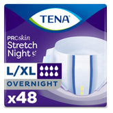 TENA package front view showing 48-count and L/XL sizing for convenience