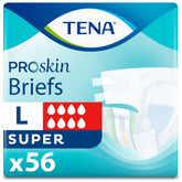 TENA front packaging showing 56-count large pack and clear labeling for convenience