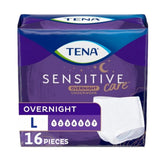 TENA front packaging view showing product and overnight protection